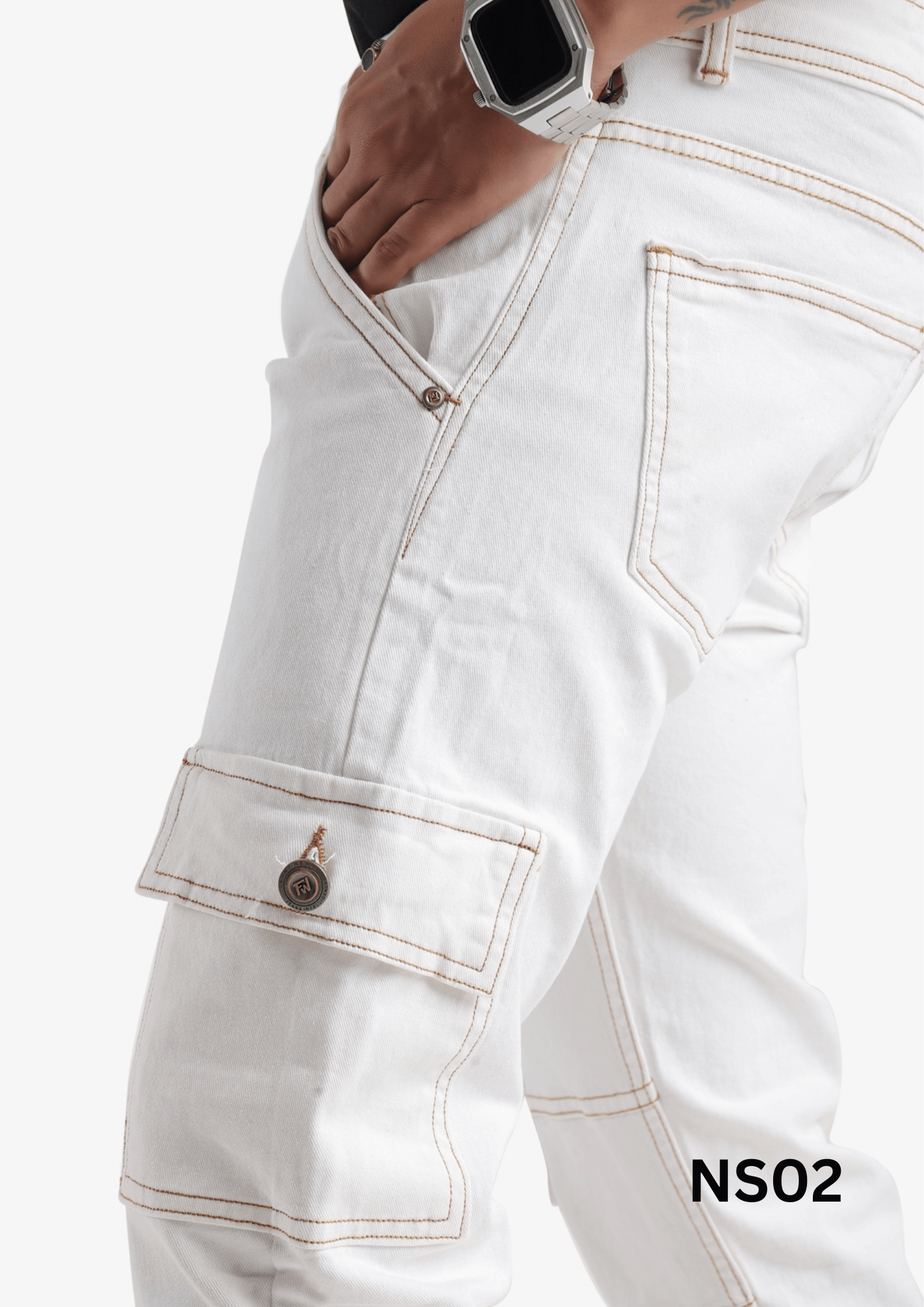 Button-and-Zip Straight fit Cargo Denim Trouser