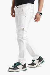 Button-and-Zip Straight fit Cargo Denim Trouser