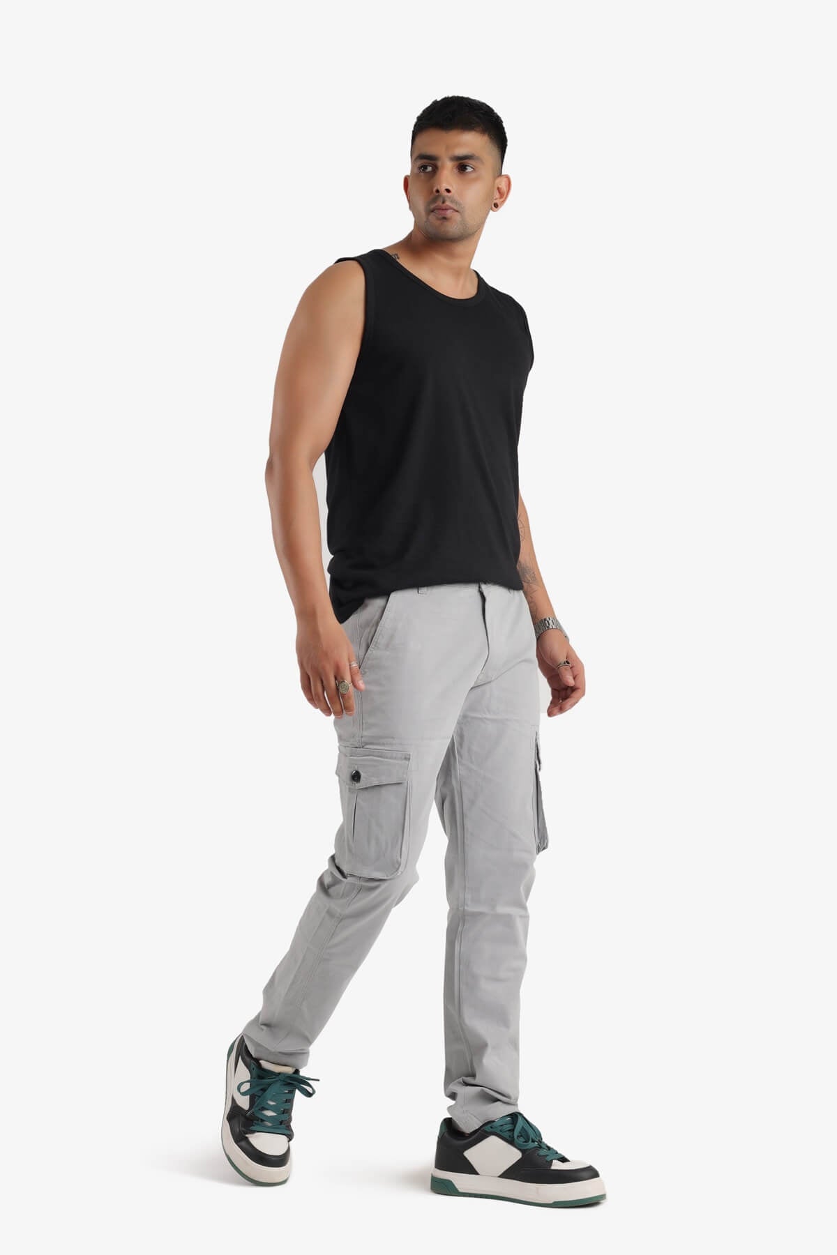 Men's Stretchable Grey Cargo Pants