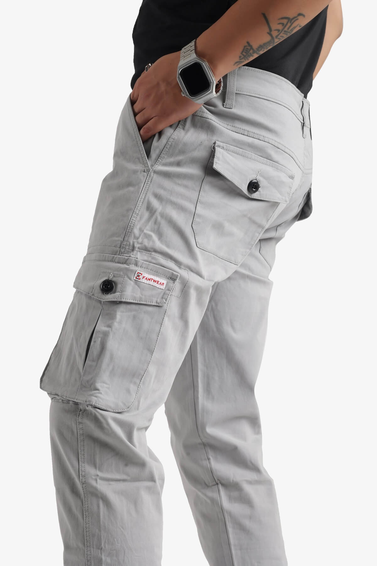 Men's Stretchable Grey Cargo Pants