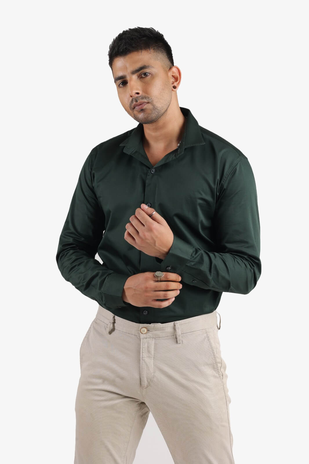 Bottle Green Giza Satin Shirt