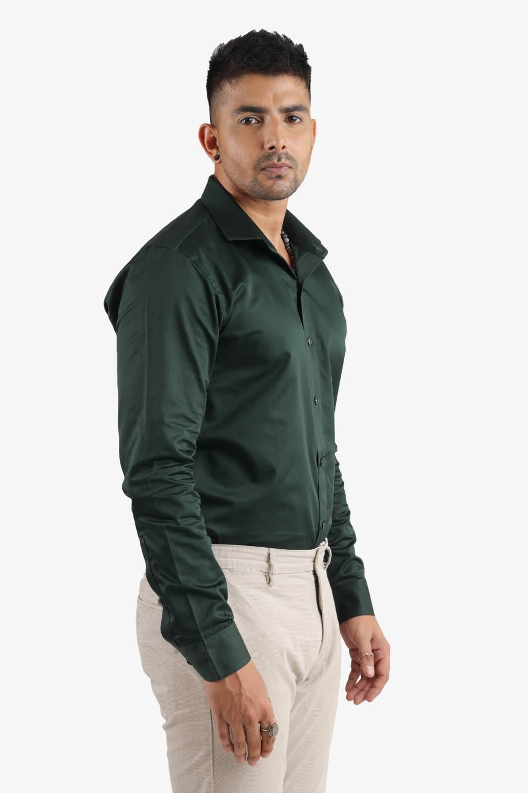 Bottle Green Giza Satin Shirt