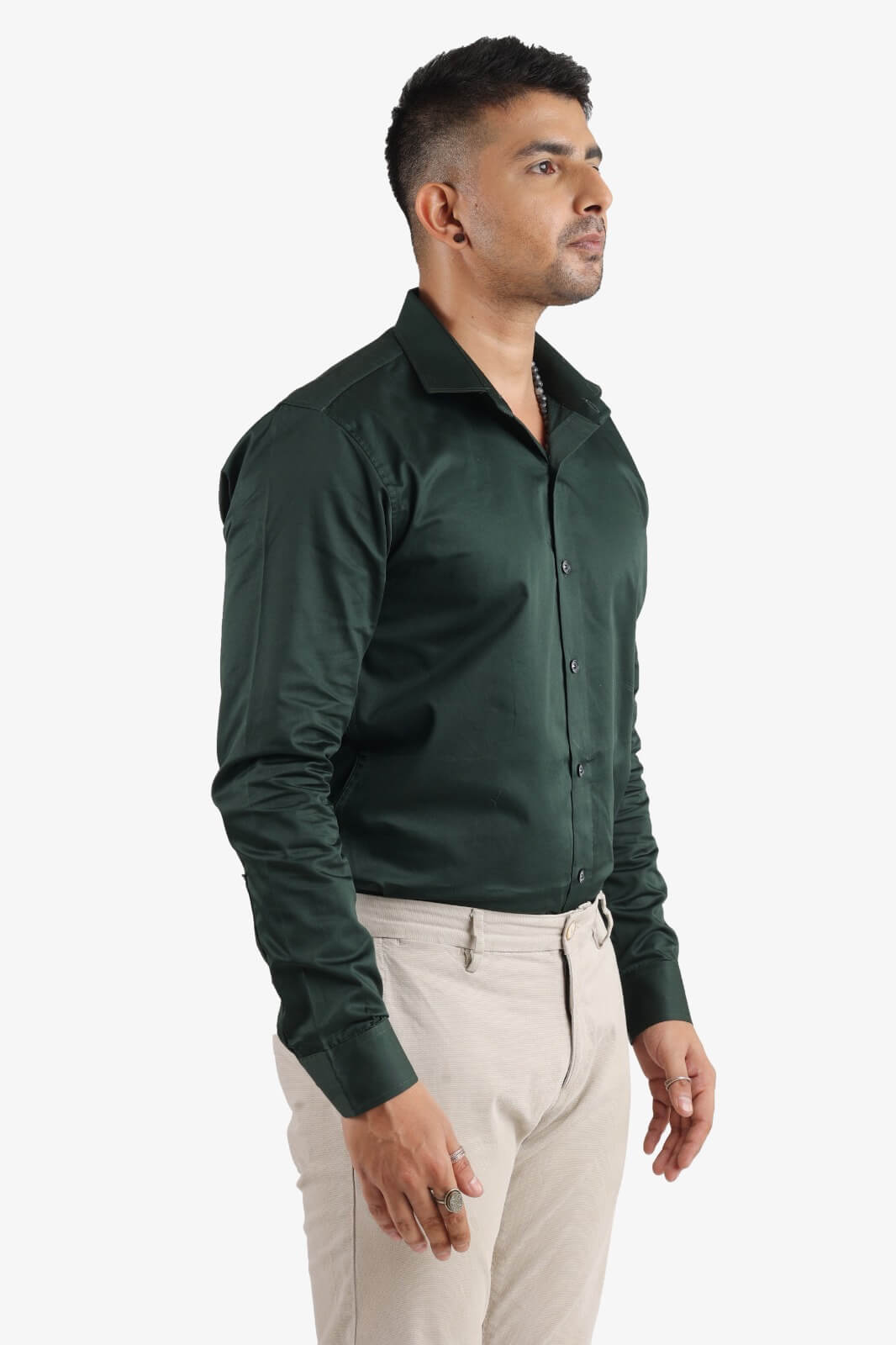 Bottle Green Giza Satin Shirt