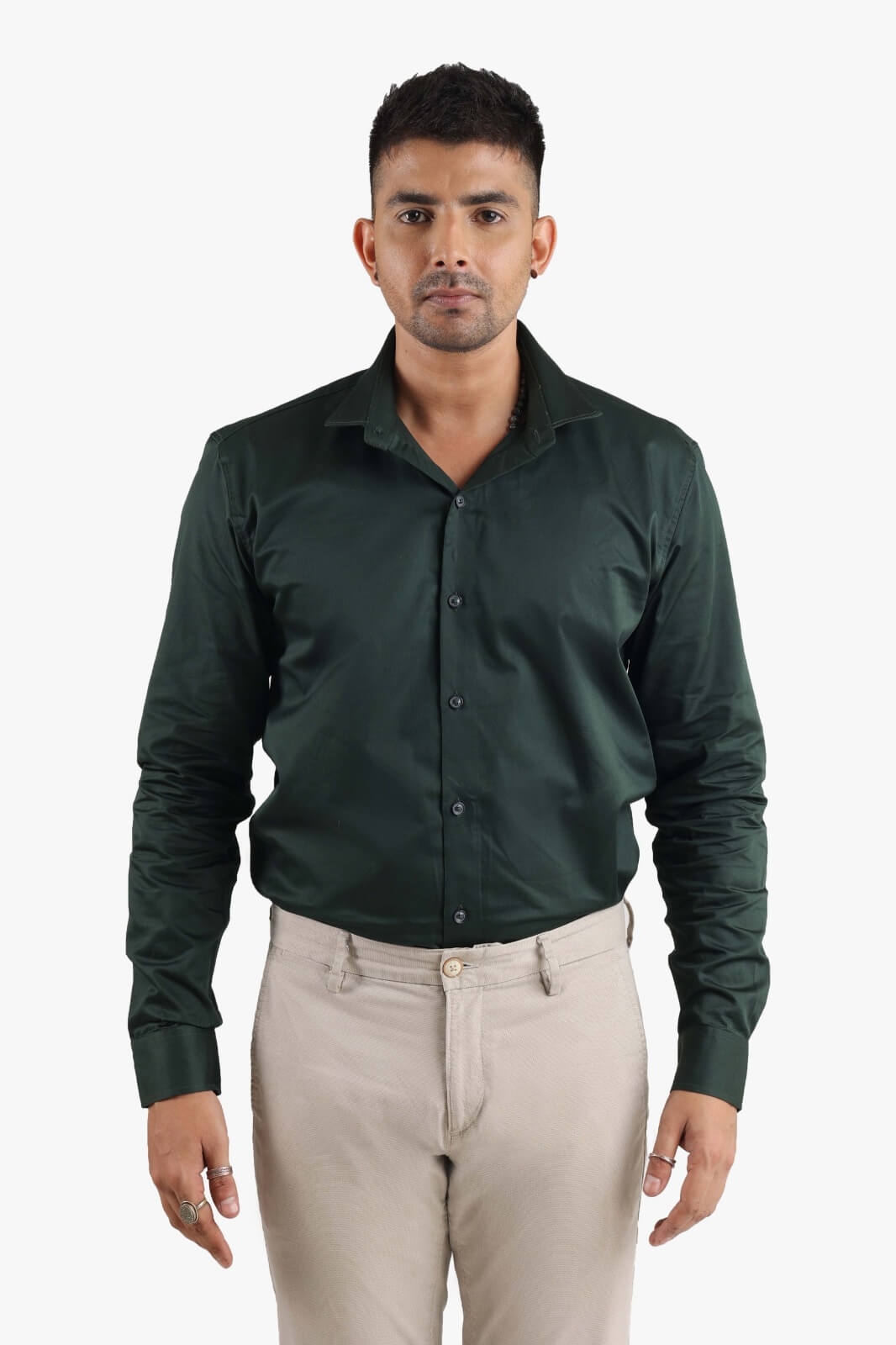 Bottle Green Giza Satin Shirt